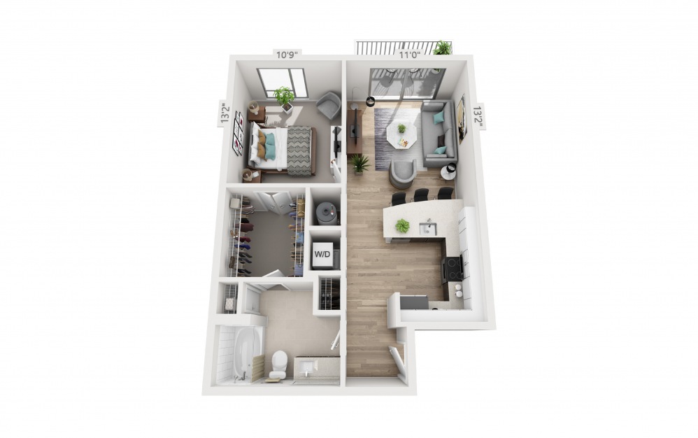 B1 - 1 bedroom floorplan layout with 1 bath and 722 square feet.