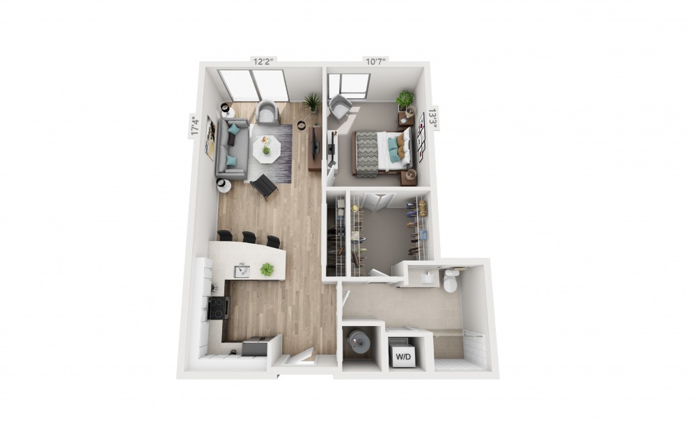 C1 - 1 bedroom floorplan layout with 1 bath and 773 square feet.