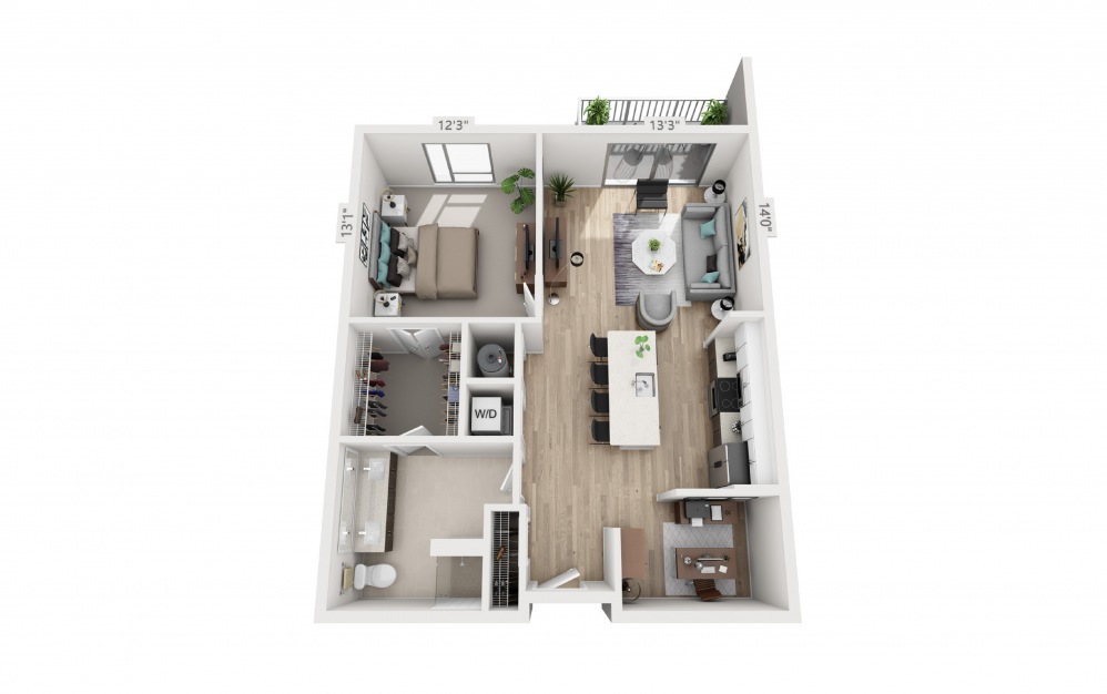 G1 - 1 bedroom floorplan layout with 1 bath and 841 square feet.