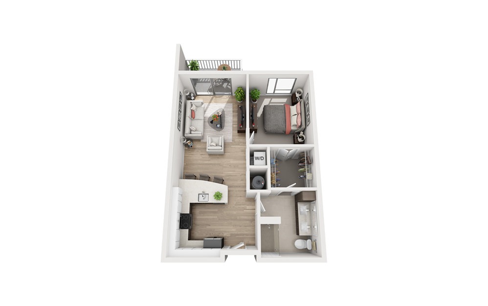 E1B - 1 bedroom floorplan layout with 1 bath and 745 square feet. E1B - 1 bedroom floorplan layout with 1 bath and 745 square feet.