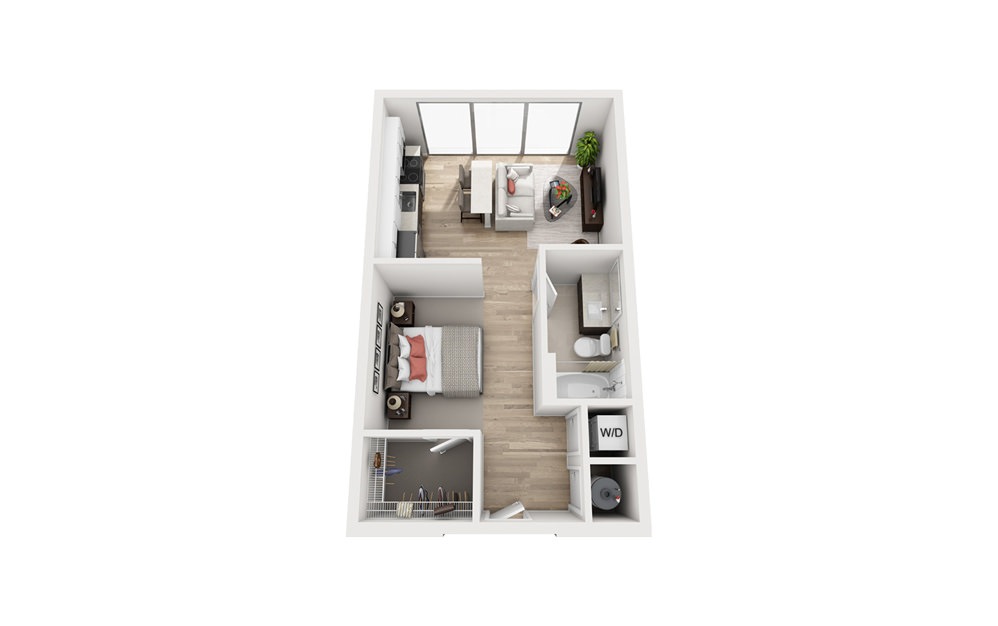 S1 - Studio floorplan layout with 1 bath and 572 square feet. S1 - Studio floorplan layout with 1 bath and 572 square feet.